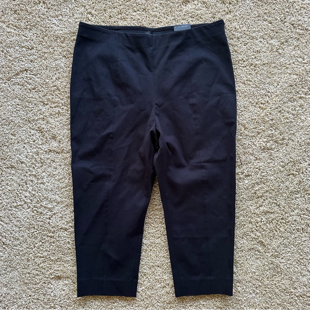 Talbots Chatham Crop Pants‎ Womens 16P Black Pull On Zipper Slim Leg Stretch